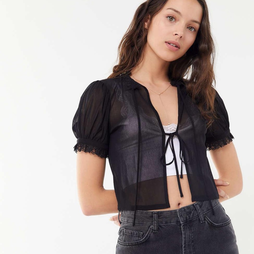 Urban outfitters sheer tie front cropped top